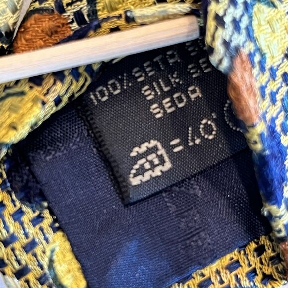 Ermenegildo Zegna Necktie Tie Mens Silk Gold with Circles Woven Made Italy 58" - Picture 7 of 9